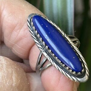 Native American Sterling Silver Blue LAPIS LAZULI Marquee Stone Ring Size 7